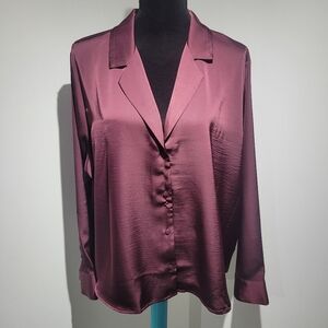 Old Navy Women's Satin Cropped Loose Fit Button-Down Blouse 2X Burgundy NEW